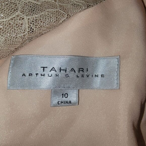 Tahari Arthur Levine Beaded Peach Lace Gown Dress Size 10 - Picture 8 of 9
